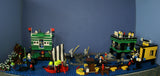 4 CUSTOM LEGO SETS "MISSION DEEP SEA COMPROMISED" (32" x 12") 1012 pieces, 36 NOW RARE RETIRED MINIFIGURES, 30 ANIMALS OR FISH, 3 RESEARCH CENTERS ON STILTS, POOL, DOCKS, BOATS, HOLDING TANKS, ROCKY SHORE, MANY ACCESSORIES (KIT 13)