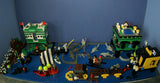 4 CUSTOM LEGO SETS "MISSION DEEP SEA COMPROMISED" (32" x 12") 1012 pieces, 36 NOW RARE RETIRED MINIFIGURES, 30 ANIMALS OR FISH, 3 RESEARCH CENTERS ON STILTS, POOL, DOCKS, BOATS, HOLDING TANKS, ROCKY SHORE, MANY ACCESSORIES (KIT 13)