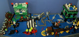 4 CUSTOM LEGO SETS "MISSION DEEP SEA COMPROMISED" (32" x 12") 1012 pieces, 36 NOW RARE RETIRED MINIFIGURES, 30 ANIMALS OR FISH, 3 RESEARCH CENTERS ON STILTS, POOL, DOCKS, BOATS, HOLDING TANKS, ROCKY SHORE, MANY ACCESSORIES (KIT 13)