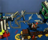 4 CUSTOM LEGO SETS "MISSION DEEP SEA COMPROMISED" (32" x 12") 1012 pieces, 36 NOW RARE RETIRED MINIFIGURES, 30 ANIMALS OR FISH, 3 RESEARCH CENTERS ON STILTS, POOL, DOCKS, BOATS, HOLDING TANKS, ROCKY SHORE, MANY ACCESSORIES (KIT 13)