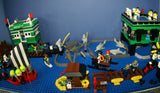 4 CUSTOM LEGO SETS "MISSION DEEP SEA COMPROMISED" (32" x 12") 1012 pieces, 36 NOW RARE RETIRED MINIFIGURES, 30 ANIMALS OR FISH, 3 RESEARCH CENTERS ON STILTS, POOL, DOCKS, BOATS, HOLDING TANKS, ROCKY SHORE, MANY ACCESSORIES (KIT 13)