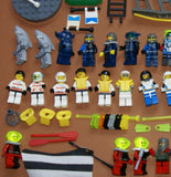 4 CUSTOM LEGO SETS "MISSION DEEP SEA COMPROMISED" (32" x 12") 1012 pieces, 36 NOW RARE RETIRED MINIFIGURES, 30 ANIMALS OR FISH, 3 RESEARCH CENTERS ON STILTS, POOL, DOCKS, BOATS, HOLDING TANKS, ROCKY SHORE, MANY ACCESSORIES (KIT 13)