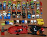 4 CUSTOM LEGO SETS "MISSION DEEP SEA COMPROMISED" (32" x 12") 1012 pieces, 36 NOW RARE RETIRED MINIFIGURES, 30 ANIMALS OR FISH, 3 RESEARCH CENTERS ON STILTS, POOL, DOCKS, BOATS, HOLDING TANKS, ROCKY SHORE, MANY ACCESSORIES (KIT 13)