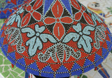 Vintage, Now Rare, Ceremonial Conical Coolie Sun Hat, Hand Beaded Minute Colorful Mosaic Motifs, Orchid, Leaves &  Lotus Flowers, Nassa Shells: 161A4, Collected in Sumatra, 1980’s but Older. Bride Price, Currency. 21” Tall Display Stand Included.