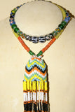 Unique Tribal Old Hand Crafted Colorful Rare Magic Spiritual Glass Trade Beads & Tassel Necklace, Ethnic Orang Ulu Ceremonial Status Symbol, Currency, Bride Price, collected in late 1900’s, Borneo, Kalimantan. NB10 + 1 Handmade Coconut Beads’ Chain