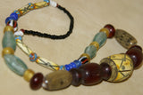 Rare Tribal Ethnic Dayak Iban Tribe Talisman Necklace: Antique Hand Crafted Magical Lukut Sekala , Old Trade Glass Beads, Amber beads, Buffalo Bone Hand Etched Beads, Shells, Chinese Coins, collected in 1980’s Borneo Aristocrat Owner, Indonesia. NB4