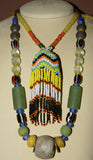 Unique Tribal Old Hand Crafted Colorful Rare Magic Spiritual Glass Trade Beads & Tassel Necklace, Ethnic Orang Ulu Ceremonial Status Symbol, Currency, Bride Price, collected in late 1900’s, Borneo, Kalimantan. NB10 + 1 Handmade Coconut Beads’ Chain