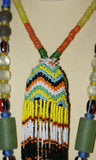 Unique Tribal Old Hand Crafted Colorful Rare Magic Spiritual Glass Trade Beads & Tassel Necklace, Ethnic Orang Ulu Ceremonial Status Symbol, Currency, Bride Price, collected in late 1900’s, Borneo, Kalimantan. NB10 + 1 Handmade Coconut Beads’ Chain