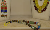 Rare Tribal Ethnic Dayak Iban Tribe Talisman Necklace: Antique Hand Crafted Magical Lukut Sekala , Old Trade Glass Beads, Stone & Hand Etched Central Buffalo Bone Bead, Chinese Coins, collected in 1980’s Borneo Aristocrat Owner, Indonesia. NB6