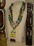 Unique Tribal Old Hand Crafted Colorful Rare Magic Spiritual Glass Trade Beads & Tassel Necklace, Ethnic Orang Ulu Ceremonial Status Symbol, Currency, Bride Price, collected in late 1900’s, Borneo, Kalimantan. NB10 + 1 Handmade Coconut Beads’ Chain