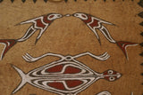 Rare Tapa Bark Cloth (Kapa in Hawaii), from Lake Sentani, Irian Jaya, Papua New Guinea. Hand painted by a Tribal Artist with natural pigments: Spiritual Stylized Motifs of fish and water bugs. 21" x 20,5" (no 38)