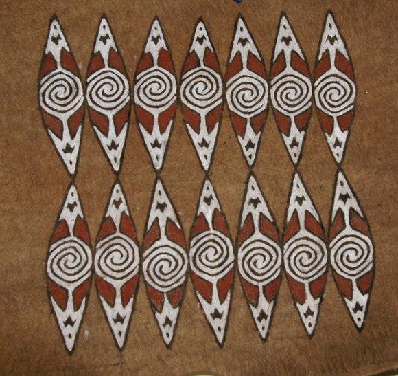Rare Tapa Kapa Bark Cloth (Called Kapa in Hawaii), from Lake Sentani, Irian Jaya, Papua New Guinea. Hand painted by a Tribal Artist with natural pigments,: Abstract Geometric Stylized Shield Motifs 24