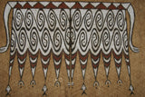 Rare Maro Tapa loin Bark Cloth (Kapa in Hawaii), from Lake Sentani, Irian Jaya, Papua New Guinea. Hand painted by a Tribal Artist with natural pigments: Spiritual Stylized Fish Motifs & waves 30" x 24" (no 5)