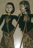 Vintage Javanese Theater Royal Puppet Couple: Rama & Sinta, Created by Master Artist Carver & Painter, Clothed in Hand Made Batik Costume (Wooden Wayang Golek or Puppet Dolls Collectibles) Yogyakarta, late 1900’s, Indonesia.