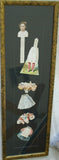 EPHEMERA AMERICANA ANTIQUE WHIMSICAL ART: 1895 FRAMED VICTORIAN TRADE CARD (6 pc DIE CUTS): NEW ENGLAND MINCE MEAT, PAPER DOLL (DFPO1E) 32” x 10.25”, ARTIST HAND PAINTED FRAME SIGNED DESIGNER COLLECTOR COLLECTIBLE WALL DÉCOR