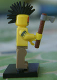 BRAND NEW, RARE RETIRED COLLECTOR LEGO MINIFIGURE 71001: TOMAHAWK WARRIOR COMPLETE WITH AXE, BLACK BASE (Series 10)  YEAR 2013. 6 PCS