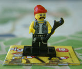 BRAND NEW, HARD TO FIND, RARE RETIRED LEGO MINIFIGURE 71001: MOTORCYCLE MECHANIC COMPLETE WITH HAT, WRENCH, & BLACK BASE (Serie 10) MPN 71001, YEAR 2013, 6 PCS