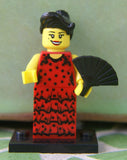 BRAND NEW, NOW RARE, RETIRED LEGO MINIFIGURE COLLECTIBLE: FLAMENCO DANCER WITH FAN + BASE (Serie 6) RELEASED IN 2012, 6 PIECES.