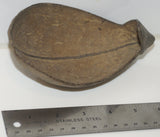 Very Rare Older Coconut Shell Cannibal Spoon or Ompi from the Azera (Adzera) People, Markham Valley, Morobe Province. Papua New Guinea. Private Collection, Mid 20th Century. ITEM SP3C comes with metal custom stand, highly collectible.