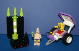CUSTOM LEGO SET (49 PCS), 3 NOW RARE (NEW) RETIRED MINIFIGURES: SPONGEBOB WITH LEI, HARD TO FIND PATRICK LICKING HIS LIPS, VERY RARE PLANKTON, CHEERFUL CART & ACCESSORIES (KIT 43)