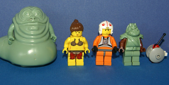5 NOW RARE RETIRED LEGO MINIFIGURES FROM STAR WARS (EPISODES 4/5/6): JABBA THE HUT SW071, LUKE SKYWALKER SW019A, PRINCESS LEIA SW070, GUARD SW075 AND SPY DROID (22 PCS) KIT: ITEM 16