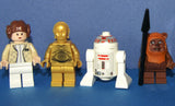 5 NEW RARE & RETIRED LEGO MINIFIGURES FROM STAR WARS (EPISODES 4/5/6): PRINCESS LEIA (SW113), CHIEF CHIRPA (SW236), R5-D4 (SW029), C-3PO (SW161a), WICKET (SW237) AND CARRIAGE STROLLER WITH SUNROOF (41 PCS) KIT ITEM 35