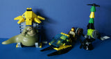 2 NOW RARE, RETIRED LEGO STAR WARS MINIFIGURES PLUS MINI BUILDS: JABBA THE HUTT WITH TATTOO, HIS THRONE, QUI-GON JINN  SW027 , DEFENSE DROID,  WATER WAR JET 153 PCS (KIT SET 45)