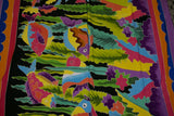 UNIQUE HIGH QUALITY HAND PAINTED TEXTILE FABRIC SARONG, SIGNED BY THE ARTIST. VIBRANT COLORS & VERY DETAILED MOTIFS OF FISH & AQUATIC PLANTS, 70” x 48” (no 25G)