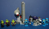 LEGO, 6 NOW RARE RETIRED ALIEN CONQUEST MINIFIGURES: ALIEN TROOPERS AC003, ALIEN DEFENSE UNIT SOLDIER AC016 + 2 UNIQUE CUSTOM BUILDS: ROCKET LAUNCH TOWER & ROCKET, ASTONAUT TOOL BENCH 194 PCS. (KIT ITEM SET 51)