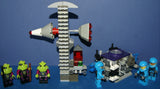 LEGO, 6 NOW RARE RETIRED ALIEN CONQUEST MINIFIGURES: ALIEN TROOPERS AC003, ALIEN DEFENSE UNIT SOLDIER AC016 + 2 UNIQUE CUSTOM BUILDS: ROCKET LAUNCH TOWER & ROCKET, ASTONAUT TOOL BENCH 194 PCS. (KIT ITEM SET 51)