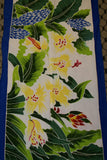 HIGH QUALITY HAND PAINTED TEXTILE FABRIC HALF SARONG OR BEACH SKIRT SIGNED BY THE ARTIST: DETAILED MOTIFS OF BLOOMING GINGER, BIRD OF PARADISE, TROPICAL PLANTS, RICH COLORS 74" x 23" (no SC10)