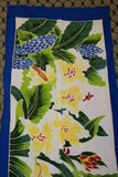 HIGH QUALITY HAND PAINTED TEXTILE FABRIC HALF SARONG OR BEACH SKIRT SIGNED BY THE ARTIST: DETAILED MOTIFS OF BLOOMING GINGER, BIRD OF PARADISE, TROPICAL PLANTS, RICH COLORS 74" x 23" (no SC10)