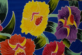 HIGH QUALITY HAND PAINTED TEXTILE FABRIC HALF SARONG OR BEACH SKIRT, SUMMER TABLE RUNNER SIGNED BY THE ARTIST: DETAILED MOTIFS OF BLOOMING DOUBLE HIBISCUS, RICH COLORS 74" x 23" (no SC11)