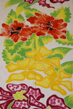 HIGH QUALITY HAND PAINTED TEXTILE FABRIC HALF SARONG OR BEACH SKIRT, SCARF, TABLE RUNNER SIGNED BY THE ARTIST: DETAILED MOTIFS OF BLOOMING HIBISCUS, VANDA ORCHIDS, TROPICAL PLANTS, RICH COLORS 74" x 23" (no SC15)