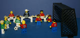 10 NOW VERY RARE RETIRED LEGO SOCCER PLAYER MINIFIGURES: SOC016, SOC002, SOC028, SOC087, SOC088, SOC089, SOC089, SOC090, SOC119, SOC118S, SOC098 & SOCCER BALL, GOAL NET, 3 BENCHES (KIT 59) YEARS 1979 TO 1980