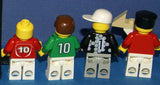 10 NOW VERY RARE RETIRED LEGO SOCCER PLAYER MINIFIGURES: SOC016, SOC002, SOC028, SOC087, SOC088, SOC089, SOC089, SOC090, SOC119, SOC118S, SOC098 & SOCCER BALL, GOAL NET, 3 BENCHES (KIT 59) YEARS 1979 TO 1980