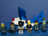 LEGO GREY BATMAN (NEW BLUE CAPE IN BOX) VS AGENTS:  6 MINIFIGURES (BATMAN, JET "AIR" PILOT, AGENTS, CHARGE, CHASE ETC...)  AGT025, AGT020A, AGT001A,  AIR019 PLUS  2 CUSTOM BUILDS: BOAT, JET PLANE & ACCESSORIES (145 PCS) KIT 60