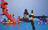 NOW RARE RETIRED LEGO BATMAN & NINJA MINIFIGURES  (YEARS 1998-2009) (1 BATMAN AND 6 NINJAS) PLUS 3 CUSTOM BUILDS: WATCH TOWER, GUARD GATE AND MOTORCYCLE (113pcs) KIT SET ITEM 64