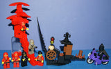 NOW RARE RETIRED LEGO BATMAN & NINJA MINIFIGURES  (YEARS 1998-2009) (1 BATMAN AND 6 NINJAS) PLUS 3 CUSTOM BUILDS: WATCH TOWER, GUARD GATE AND MOTORCYCLE (113pcs) KIT SET ITEM 64