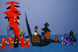 NOW RARE RETIRED LEGO BATMAN & NINJA MINIFIGURES  (YEARS 1998-2009) (1 BATMAN AND 6 NINJAS) PLUS 3 CUSTOM BUILDS: WATCH TOWER, GUARD GATE AND MOTORCYCLE (113pcs) KIT SET ITEM 64