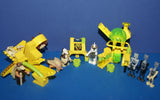 UNIQUE LEGO STAR WARS SET WITH 7, NOW RARE, RETIRED MINIFIGURES: LOGRAY EWOK, SNOW TROOPER, DROIDS, JAR JAR BINKS, GUNGAN SOLDIER, 3 ASSASSIN DROIDS + 3 BUILDS (KIT SET: ITEM 65) 121 PIECES, DISPLAY, NOT PLAYED WITH.