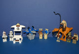 8 RARE RETIRED LEGO STAR WARS MINIFIGURES COLLECTIBLES: KAADU GUNGAN BEAST, SALACIOUS B. CRUMB, JAR JAR BINKS, GUNGAN SOLDIER, GAMORREAN GUARD, 2 STORM TROOPERS, BATTLE DROID, CONTROL TABLE, 2 BAR STOOLS, REFLECTION STATION (70 PCS) SET 66