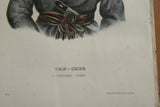 1848 Original Hand colored lithograph of TAH-CHEE, A CHEROKEE CHIEF, (TAHCHEE), Plate 93, from the octavo edition of McKenney & Hall’s History of the Indian Tribes of North America