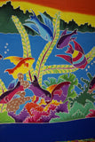 HIGH QUALITY HAND PAINTED FABRIC SARONG WITH FRINGES, MULTICOLOR, SIGNED BY THE ARTIST: SEASCAPE, BRIGHT VIBRANT OCEAN WITH FISH AND PLANT LIFE 70" x 48" (24B)