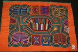 Kuna Indian Textile Folk Art, Mola Blouse Panel from San Blas Islands, Panama. Hand Stitched Applique:  Musical Theme, Maracas Rattle, 17" x 12.5" (16A)