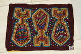 Kuna Indian Art Mola Blouse Panel from San Blas Islands, Panama. Hand stitched Applique: Detailed Triangles Chief Tie 17" x 12 "(48B)