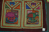 Kuna Indian Folk Art Mola blouse panel from San Blas Islands, Panama. Hand stitched Applique: Bird Eats Snake While Devil Spy Watches (60B)