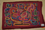 Kuna Indian Abstract Traditional Mola blouse panel from San Blas Islands, Panama. Hand stitched Applique: Teapot Kettle with Birds Motifs, Parrots in nest, Butterflies 16" x 11"  (115A)