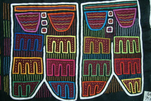 Kuna Indian Abstract Traditional Art Mola blouse panel from San Blas Island, Panama. Hand Stitched Applique with Minute Detail: Chief 's Trousers Pants Britches 13