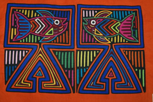 Kuna Indian Folk Art Mola Blouse Panel from  San Blas Islands, Panama. Hand-stitched Applique Textile Art: Tropical Fish Cook-out 17